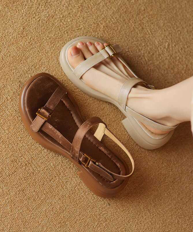 Apricot Chunky Cowhide Leather Casual Splicing Sandals WT020