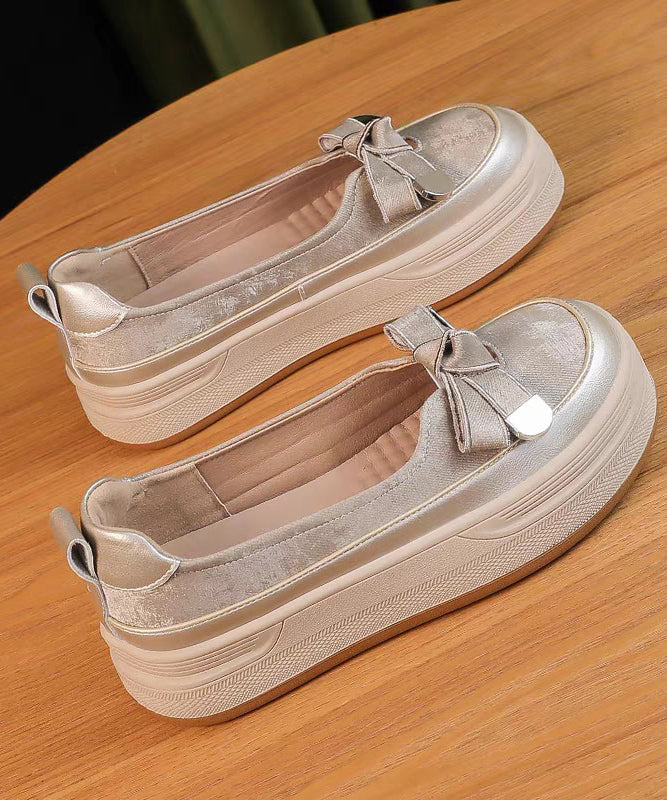 Bow Comfortable Splicing Casual Shoes Apricot Platform