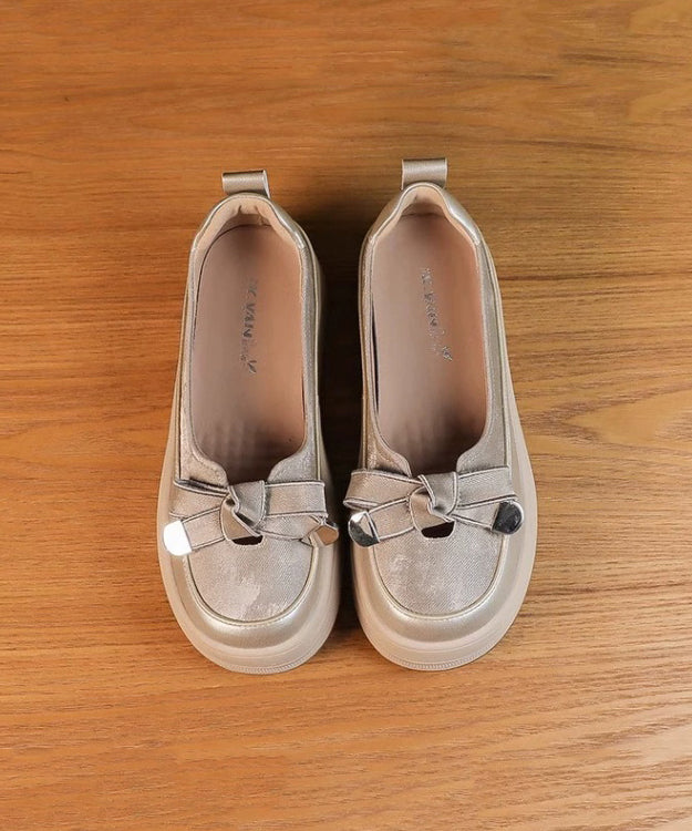 Bow Comfortable Splicing Casual Shoes Apricot Platform