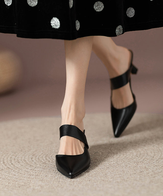 Pointed Apricot Faux Slide High Leather Heels Toe Fine Sandals