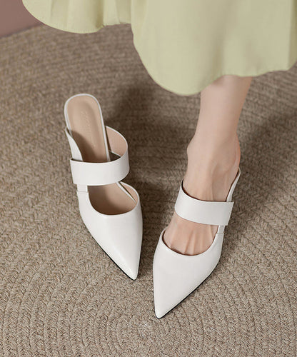 Pointed Apricot Faux Slide High Leather Heels Toe Fine Sandals