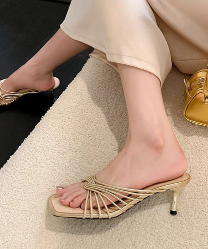 Toe Apricot Sandals Slide Faux Leather Splicing French Peep