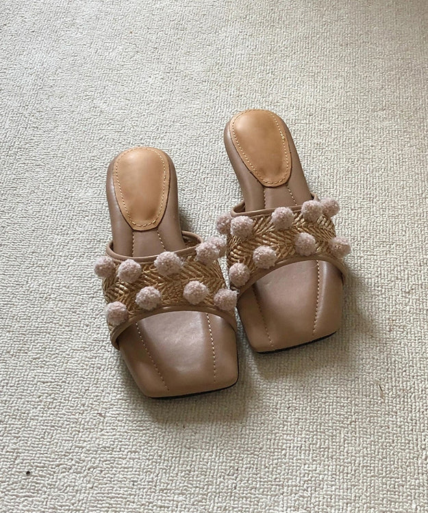 Fuzzy Apricot Peep DDecorated Ball Sandals Wedge Slide Splicing
