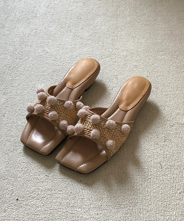 Fuzzy Apricot Peep DDecorated Ball Sandals Wedge Slide Splicing