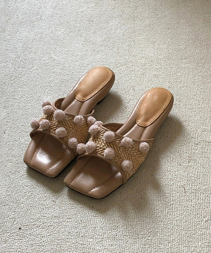 Fuzzy Apricot Peep DDecorated Ball Sandals Wedge Slide Splicing