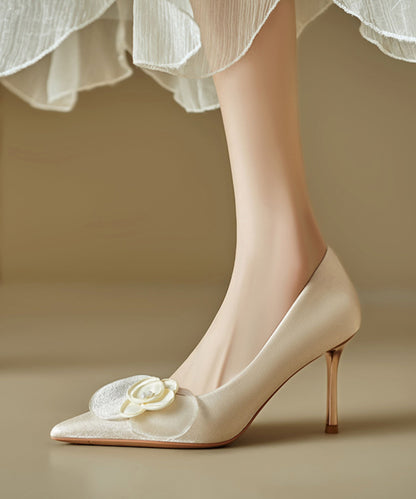 High Heels Stiletto Elegant Apricot Floral Splicing Toe Pointed