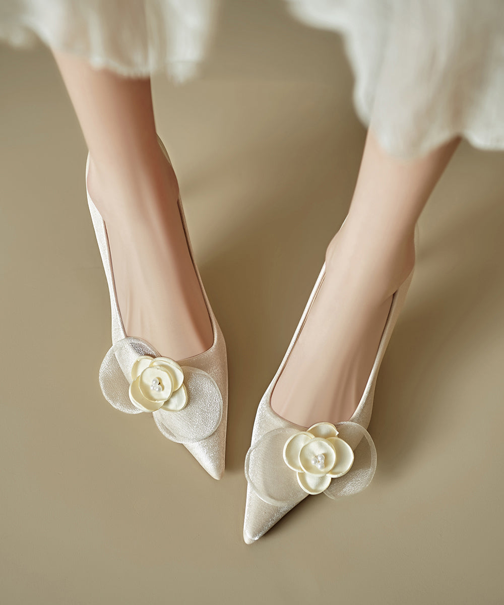 High Heels Stiletto Elegant Apricot Floral Splicing Toe Pointed