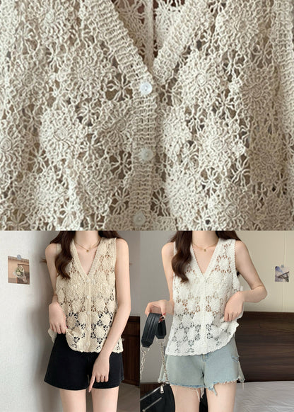 Hollow Vest Apricot Summer Out Solid Knit