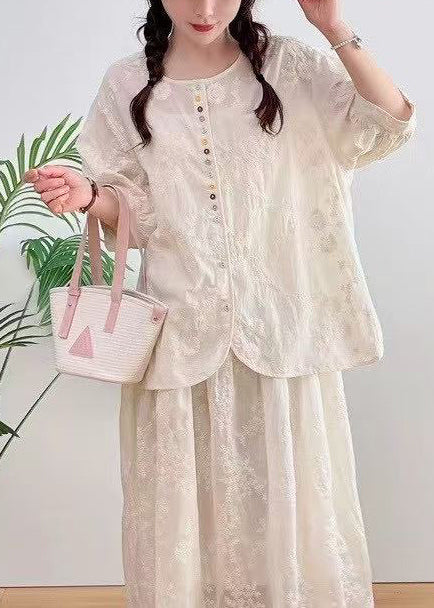 Shirt Oversized Apricot Jacquard Summer Cotton