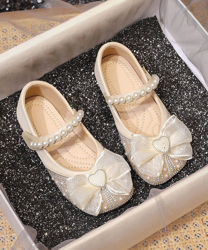 Kids Bead Shoes Buckle Zircon Apricot Flat Nail Feet Girls Strap