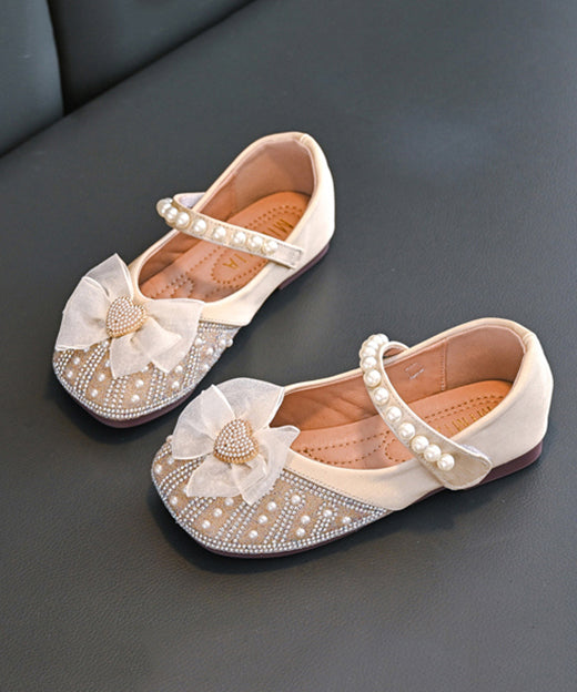Kids Bead Shoes Buckle Zircon Apricot Flat Nail Feet Girls Strap