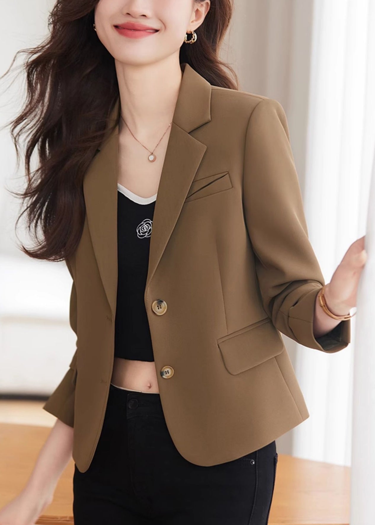 Apricot Silm Fit Formal Coats Notched Collar Spring YJ013
