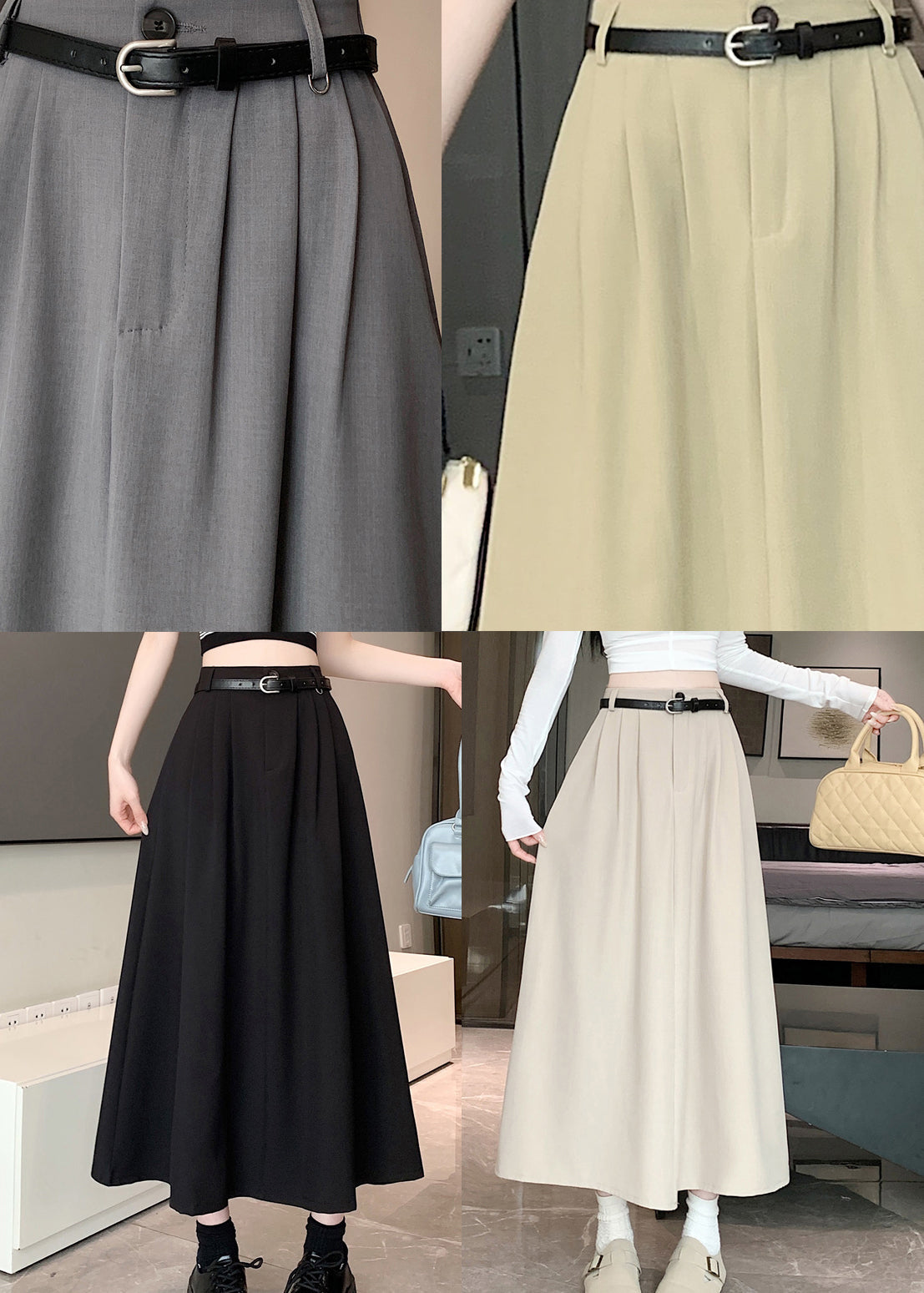 Apricot Simple Style High Waist Wrinkled Skirts Spring QQ1001