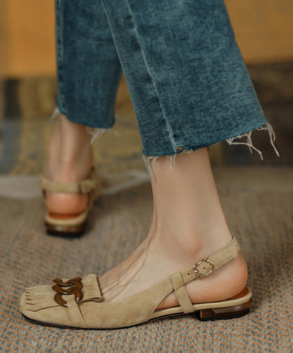 Sequined Apricot Tassel Sandals Water Suede Splicing