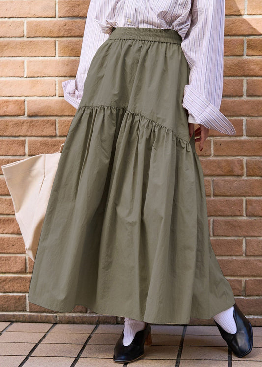 Fall Green Exra Large Hem Army Skirts Patchwork Cotton