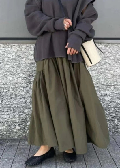 Fall Green Exra Large Hem Army Skirts Patchwork Cotton