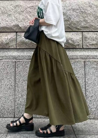 Fall Green Exra Large Hem Army Skirts Patchwork Cotton