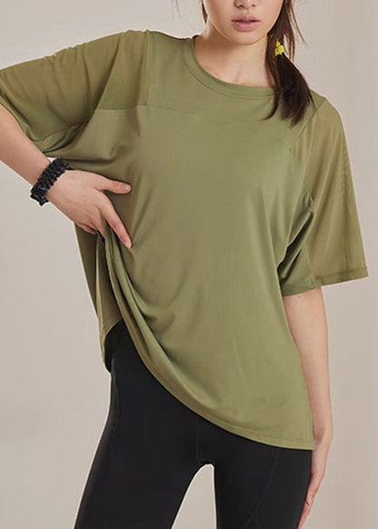 Yoga Tops Summer Army Side Green Open Patchwork