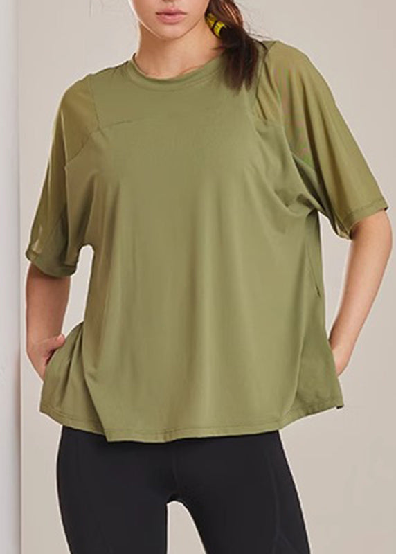 Yoga Tops Summer Army Side Green Open Patchwork