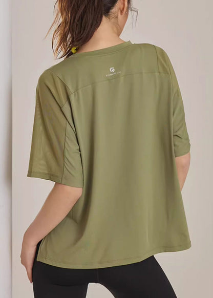 Yoga Tops Summer Army Side Green Open Patchwork