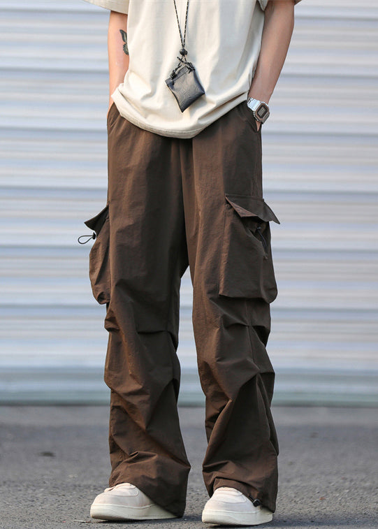 Army Casual Cotton Pants Pockets Drawstring Men Summer Green