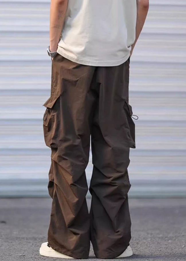 Army Casual Cotton Pants Pockets Drawstring Men Summer Green