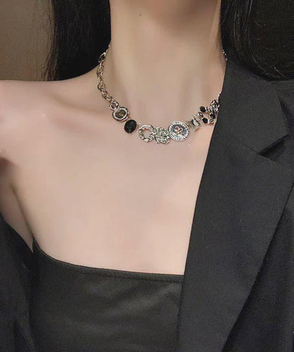 Gratuated Art Zircon Bead Necklace Alloy Button