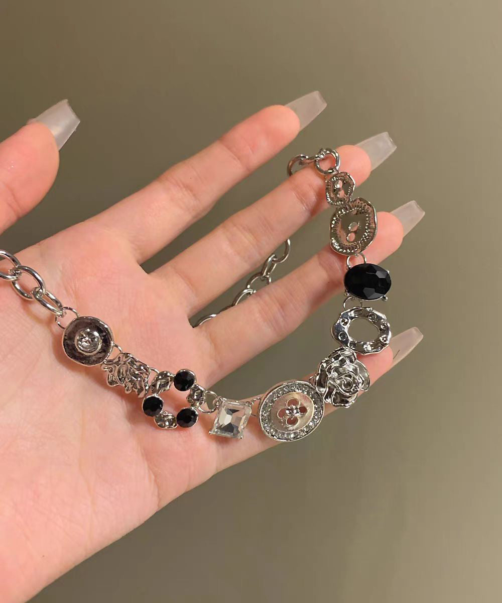 Gratuated Art Zircon Bead Necklace Alloy Button