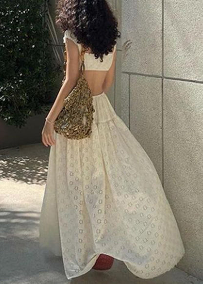 Art Apricot Hollow Out Side Open Cotton Two Pieces Set Summer YZ061