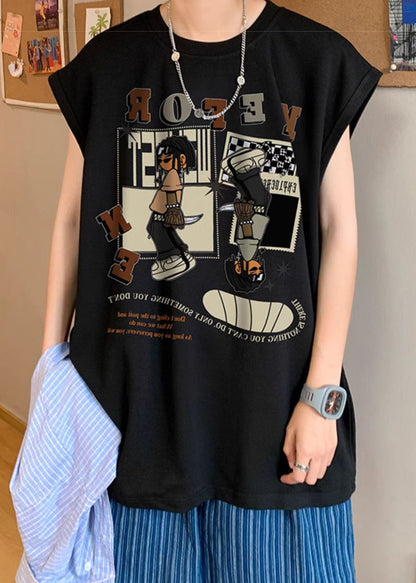 Apricot T Sleeveless Art Cotton Print Men Shirt