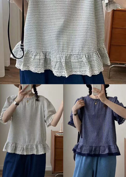 Art Shirt Summer Cotton Plaid Ruffles Apricot