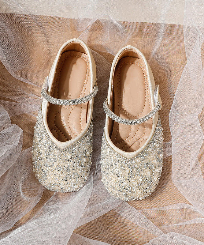 Apricot Strap Flat Girls Soft Art Shoes Buckle Sequins