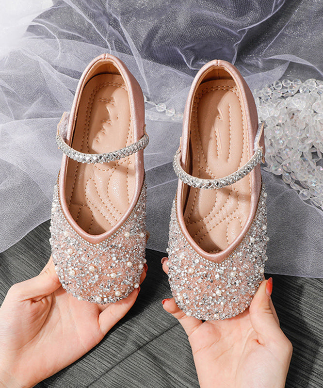 Apricot Strap Flat Girls Soft Art Shoes Buckle Sequins