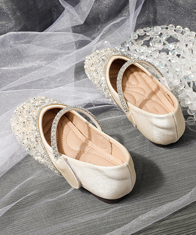 Apricot Strap Flat Girls Soft Art Shoes Buckle Sequins