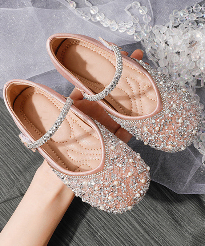 Apricot Strap Flat Girls Soft Art Shoes Buckle Sequins