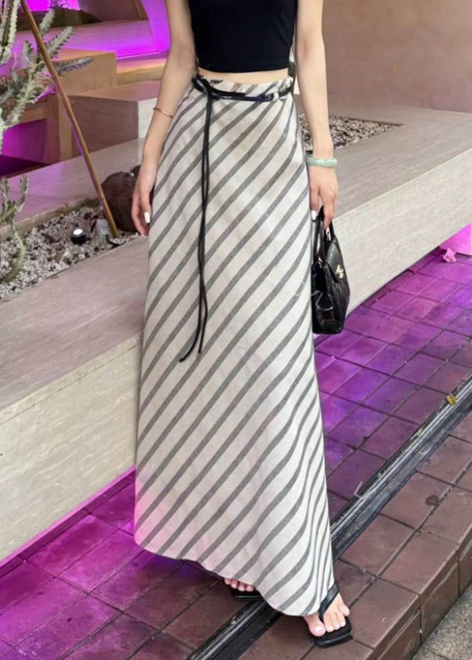 Apricot Cotton Skirts Waist Art Striped High Summer