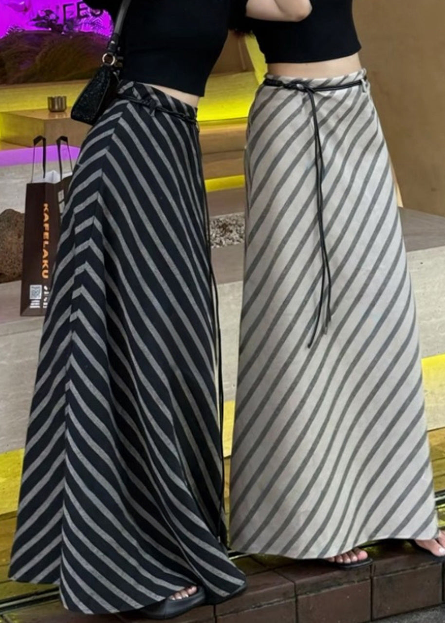 Apricot Cotton Skirts Waist Art Striped High Summer