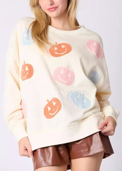 Art Beige O Neck Cartoon Cotton Streetwear Long Sleeve AE1036