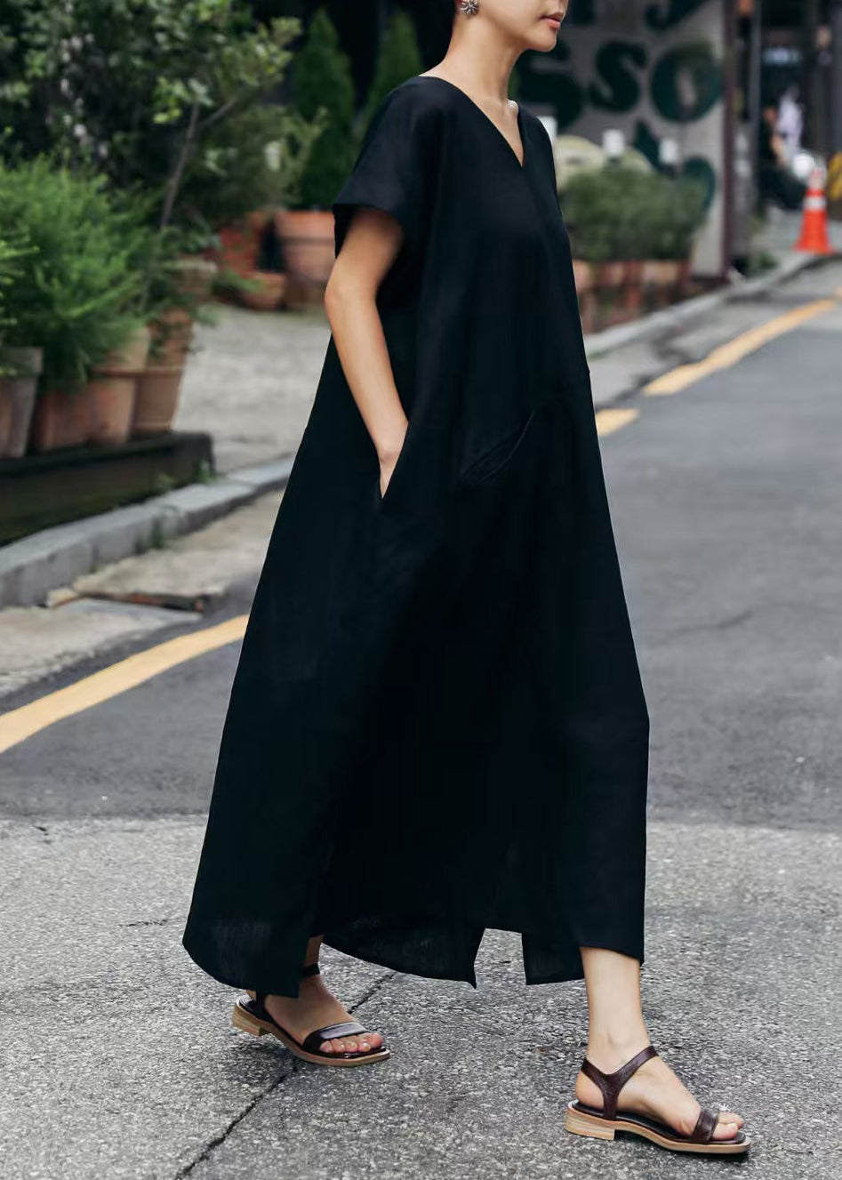 Patchwork Summer Linen Art Oversized Dresses Holiday Beige