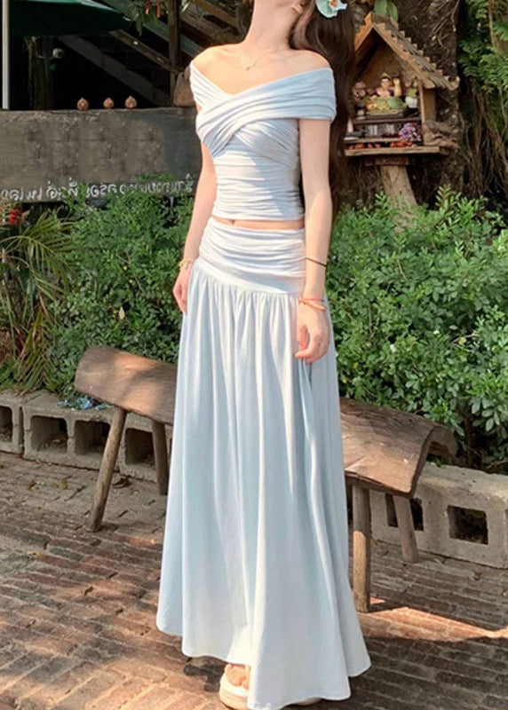 Skirts And Wrinkled Tops Summer Cotton Set Art Beige Two Pieces