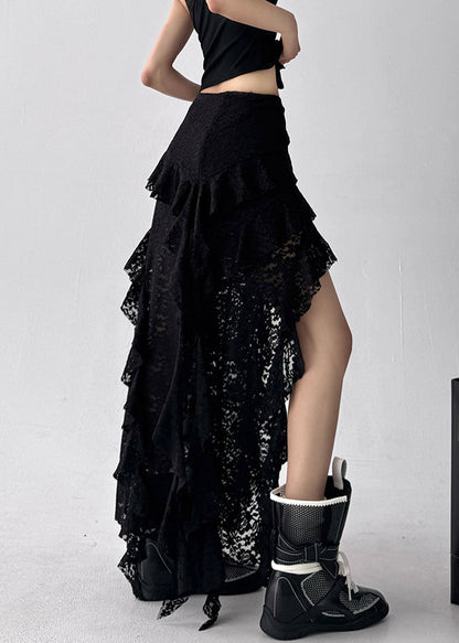Skirt Art Waist Summer High Black Asymmetrical Lace