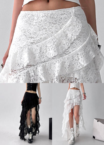 Skirt Art Waist Summer High Black Asymmetrical Lace
