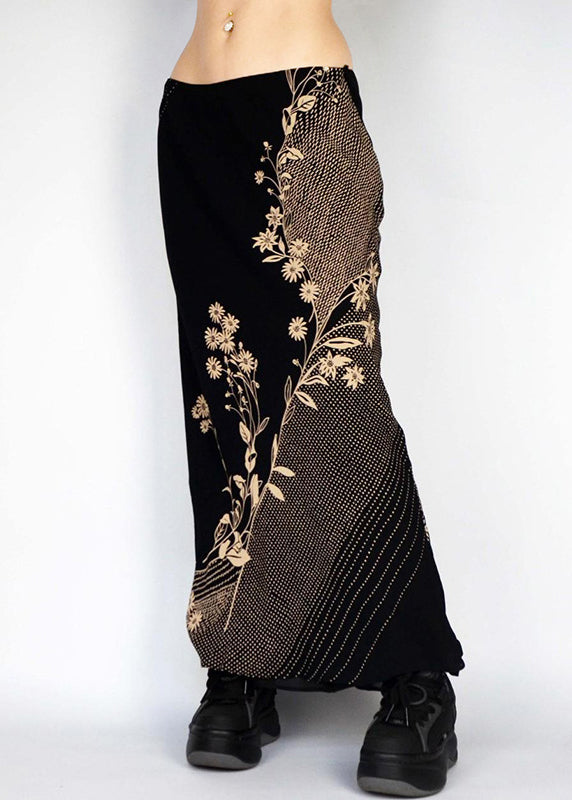 Art Black Low Waist Print Holiday Skirts Spring YF030