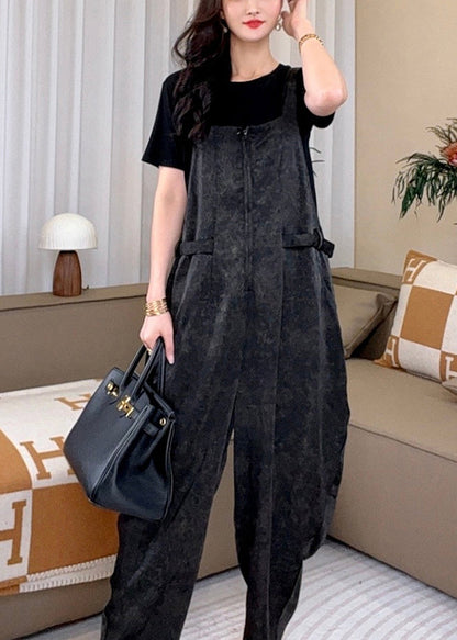 Art Black Oversized Cotton Jumpsuits Two Piece Set Summer YY023