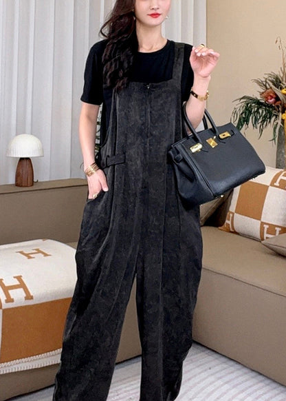 Art Black Oversized Cotton Jumpsuits Two Piece Set Summer YY023