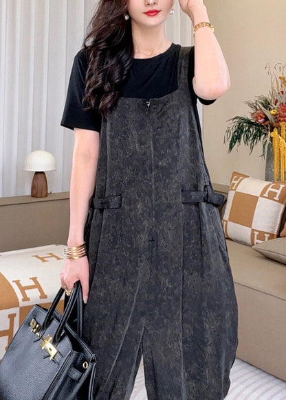 Art Black Oversized Cotton Jumpsuits Two Piece Set Summer YY023