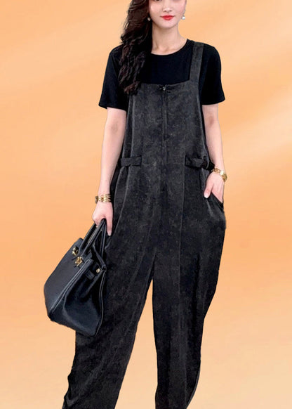 Art Black Oversized Cotton Jumpsuits Two Piece Set Summer YY023