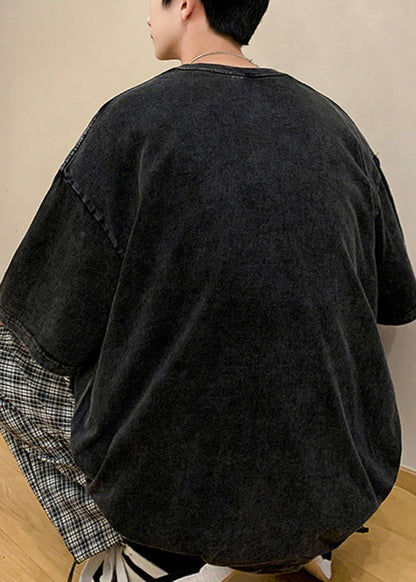 Art Black Print Loose Cotton Mens Graphic Tees Short Sleeve YL009