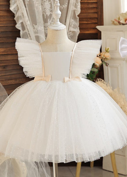 Art Black Square Collar Bow Tulle Kids Mid Dress Sleeveless EW008