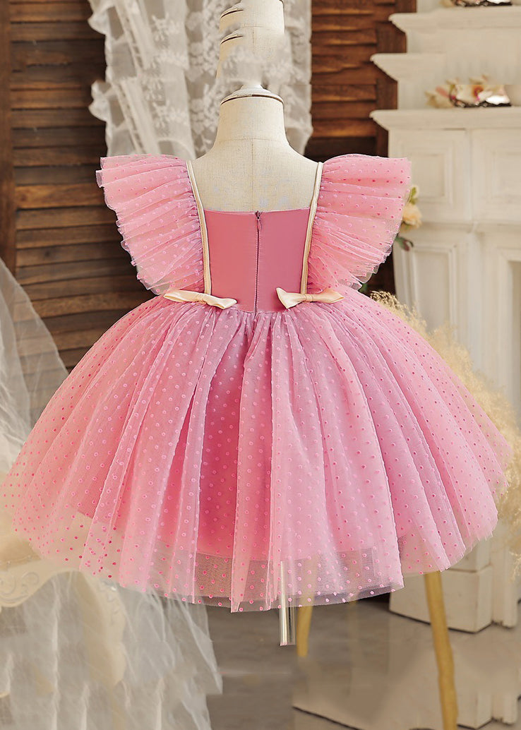 Art Black Square Collar Bow Tulle Kids Mid Dress Sleeveless EW008